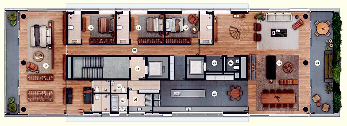 Planta baixa da Cobertura Duplex, pavimento inferior