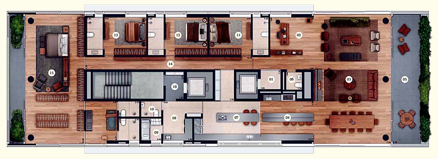 Planta baixa do Apartamento Tipo, 484 m², opção 4 suítes